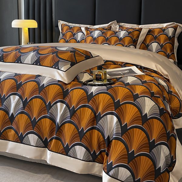 luxury 100% cotton top bedding set high end geometric print duvet cover four piece for home/hotel quality grade