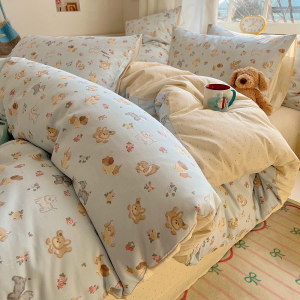 fresh and light style bed set of four pieces pillowcases duvet cover comfort all cotton four piece set